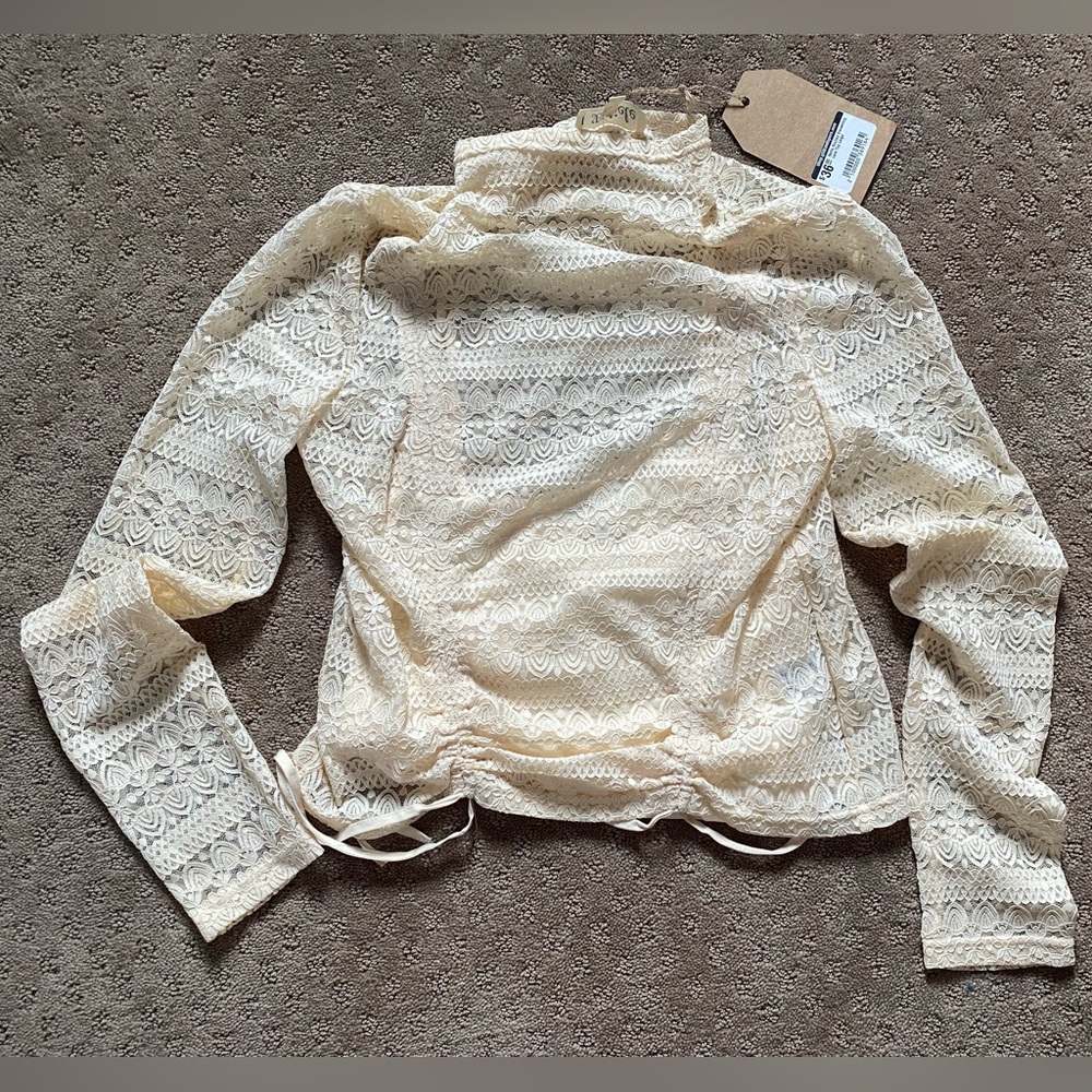 Cream Lace Drawstring Top With Attached Cami